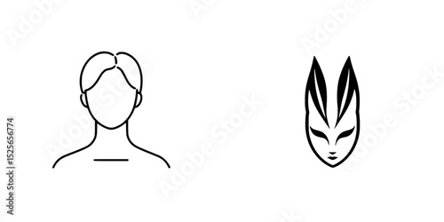 Stylized icon set featuring a person and a mask design suitable for various applications and digital interfaces