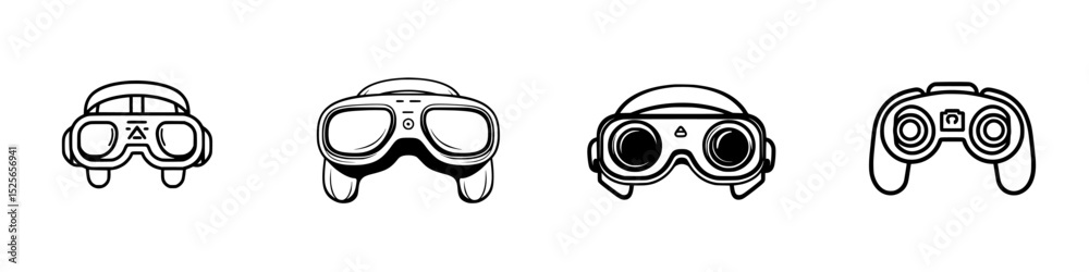 Fototapeta premium Icon set featuring various virtual reality and gaming headsets, illustrating modern technology in entertainment and gaming experiences