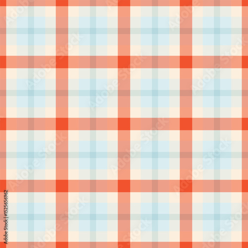 Classic plaid pattern with soft blue and orange hues. Seamless tile, perfect for backgrounds, textiles, and designs needing a traditional, yet modern, touch.