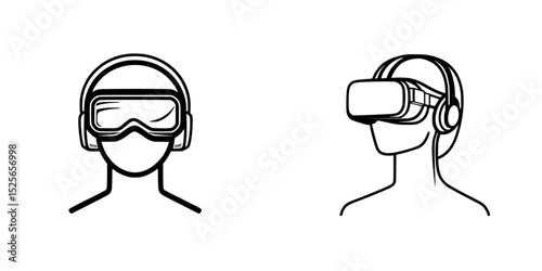 Icon set illustrating virtual reality headsets designed for immersive experiences in gaming and digital environments