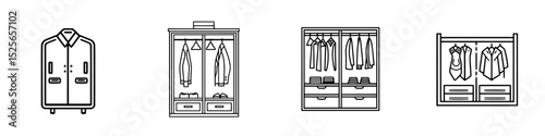 Stylish icon set showcasing various types of clothing storage options for organized wardrobes