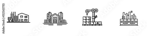 Various industrial icons representing manufacturing processes and facilities