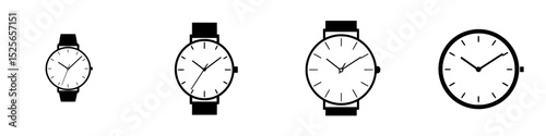 Stylish icon set featuring various watch designs in minimalist style suitable for modern applications