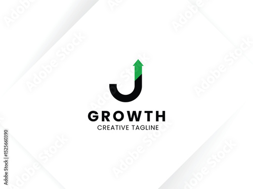 Letter J growth logo design with arrow up symbol and icon. Invest and financial logo