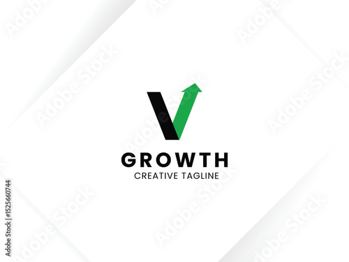 Letter V growth logo design with arrow up symbol and icon. Invest and financial logo