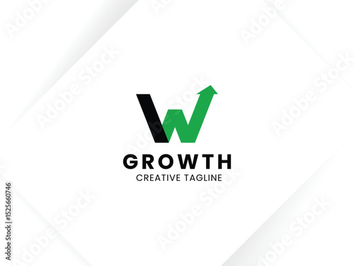 Letter W growth logo design with arrow up symbol and icon. Invest and financial logo