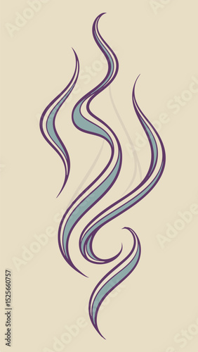 Abstract swirling lines illustration with gradient color scheme and purple outlines