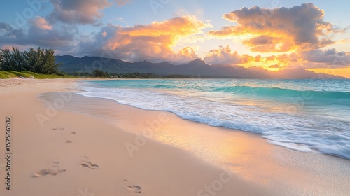 Golden hour serenity on a tropical beach. photo