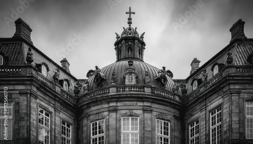 Majestic monochrome facade of Amalienborg Palace in Copenhagen, Denmark