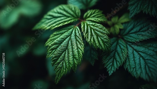 Captivating close-up of vibrant green leaves showcasing nature's textures