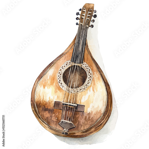 Oud, watercolor drawing vector, high quality, isolated on a white background.