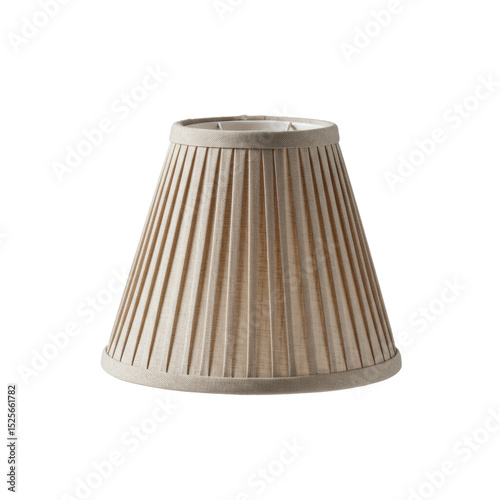 Small, elegant bell lamp shade crafted from finely pleated natural matte fabric, isolated on a transparent seamless studio background with no shadows, precise 3/4 view emphasizing pristine product