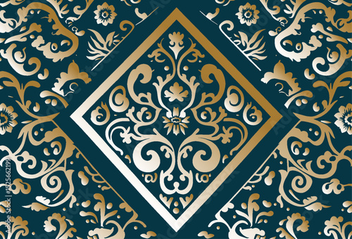 Elegant Baroque Style Background with Gold and Dark Green Design