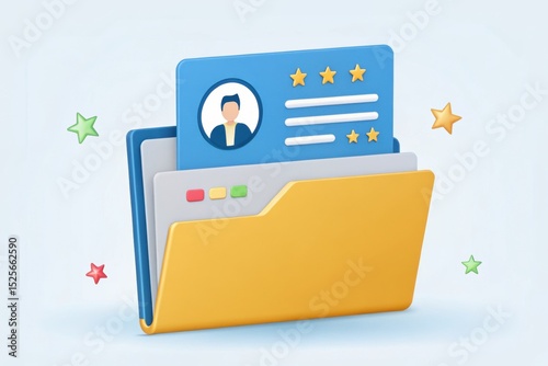 3D illustration of a CRM file folder, emphasizing a shiny design for business contexts. Concept of  CRM Strategy for Customer Engagement and Conversion Growth.
