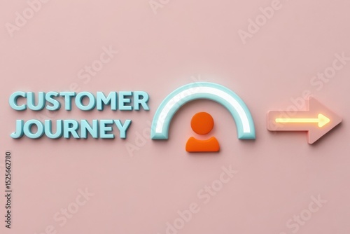 3D illustration of the customer journey concept, highlighting stages and experiences for businesses. Concept of  CRM Strategy for Customer Engagement and Conversion Growth.