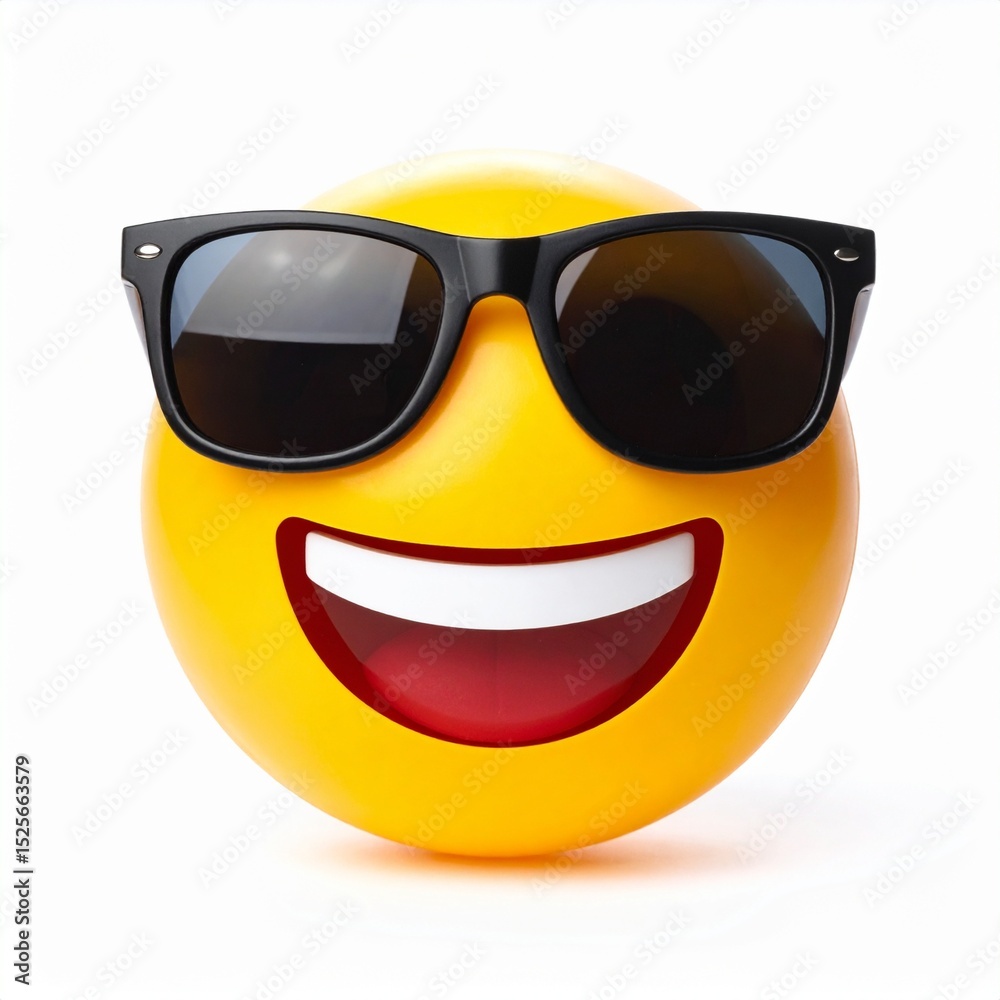 A cool emoji wearing sunglasses with a wide smile on its face A cool emoji wearing sunglasses with a wide smile on its face