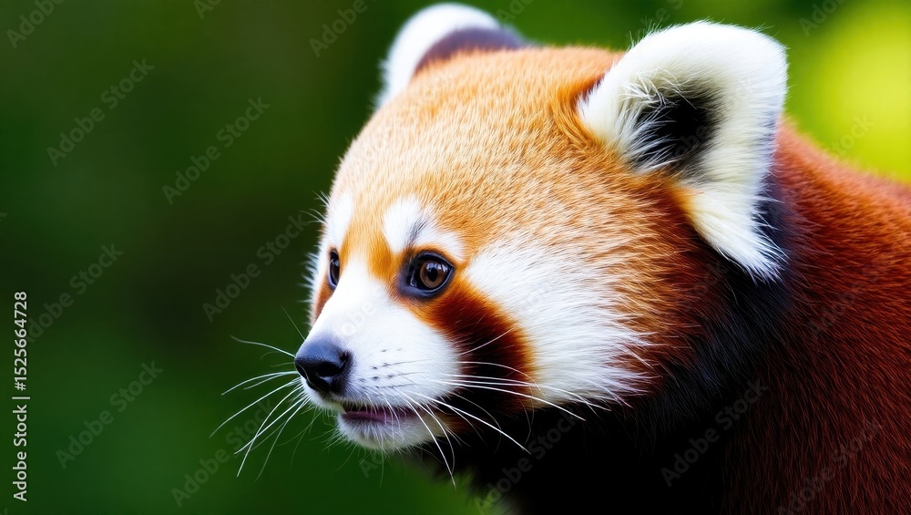 Obraz premium Detailed Portrait of a Red Panda, Focused on Face and Whiskers, Green Background