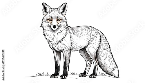 Detailed line drawing of a fox