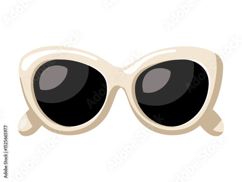Fashionable white cat-eye sunglasses with black lenses. Cartoon vector isolated illustration on white background