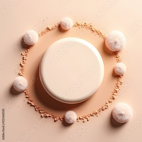 Minimalist Cream Makeup Jar Surrounded by Skin-Toned Powder

