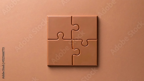 Minimalist puzzle piece wall art with four interconnected pieces arranged in a square on soft pastel beige background perfect for home decor or interior design themes