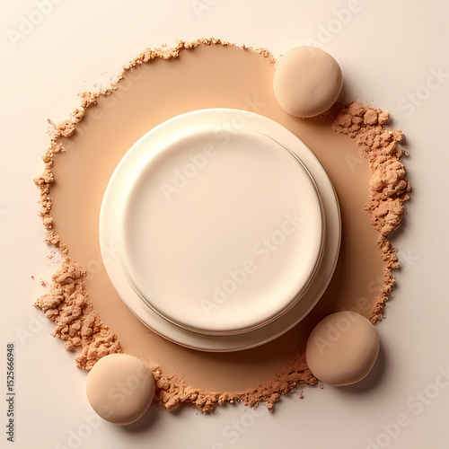 Top View of Makeup Compact with Natural Shade Face Powder

