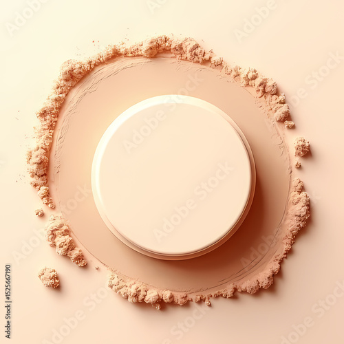 Cream-Colored Face Powder Container with Skin-Tone Powder Top View

