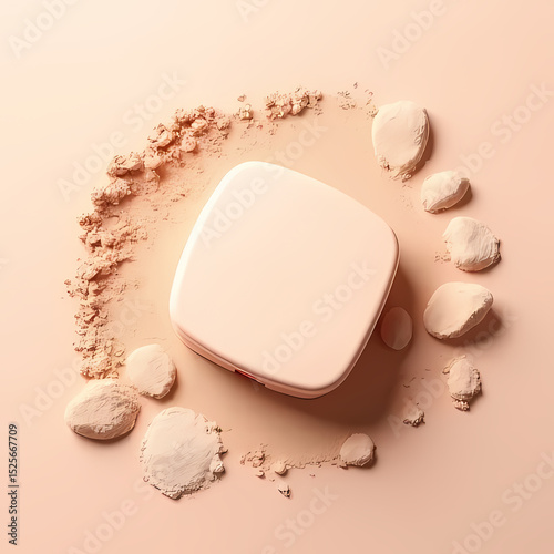 Cream-Colored Face Powder Container with Skin-Tone Powder Top View

