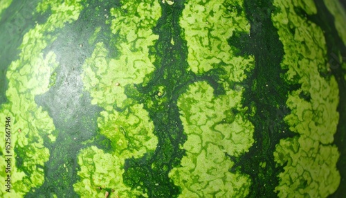 Close-up of Watermelon rind with detailed green textured surface showing dark veins and vibrant contrasting shades highlighting the natural pattern and freshness of the fruit