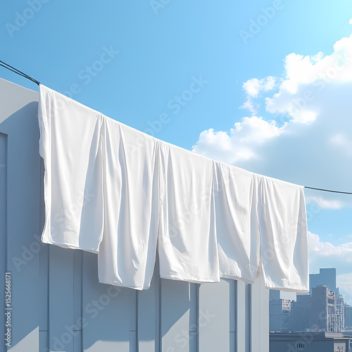 Laundry Moment on rooftop Captured Under a Blue Sky

