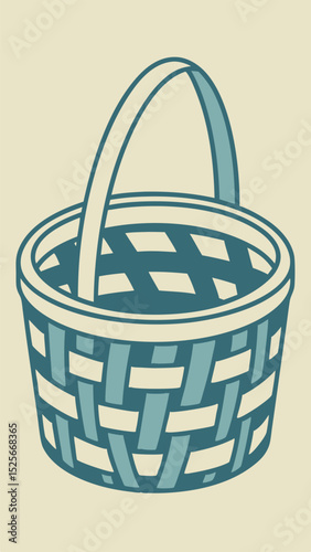 Illustrated wicker basket vector with handle for various decorative and creative designs