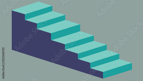 Isometric view of teal stairs ascending in abstract modern architectural design
