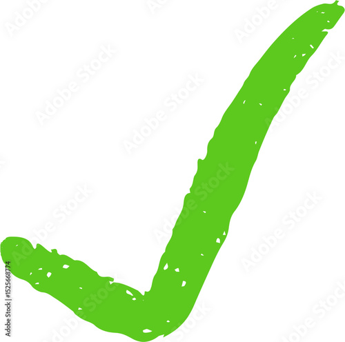 Hand-Drawn Green Checkmark Symbol Doodle - for Design Projects, Featuring a Simple Textured Style Suitable for Icons, Illustrations, and Bullet Points.