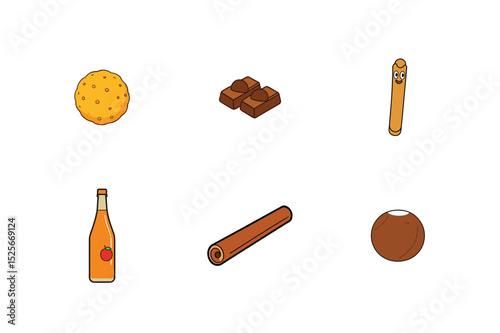 Christmas food set with cheeseball chocolates churro cinnamon stick Vector illustration