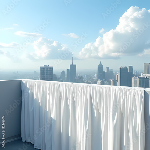 Sunlit Laundry on a Rooftop with Blue Sky Background

