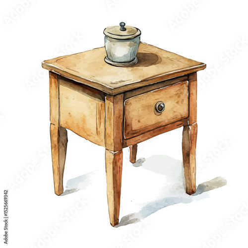 Nightstand, watercolor illustration vector, high quality, isolated on a white background.