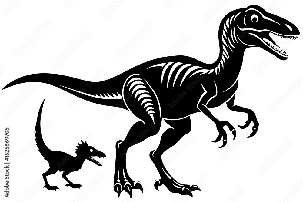 Naklejka premium Velociraptor Stalking Prey Silhouette