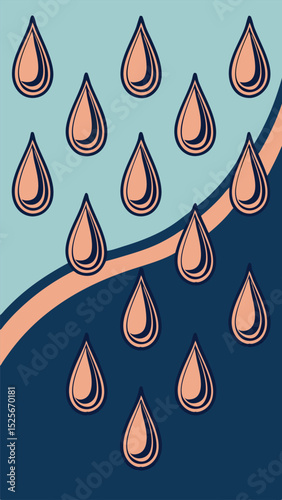 Stylish abstract design of falling raindrops with soft color palette and transparency