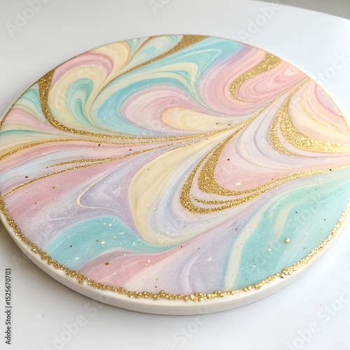 Pastel Rainbow Swirl Marble with Gold Shimmer