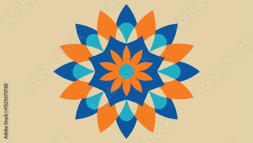 Vibrant geometric flower mandala with abstract petal design and colorful elements