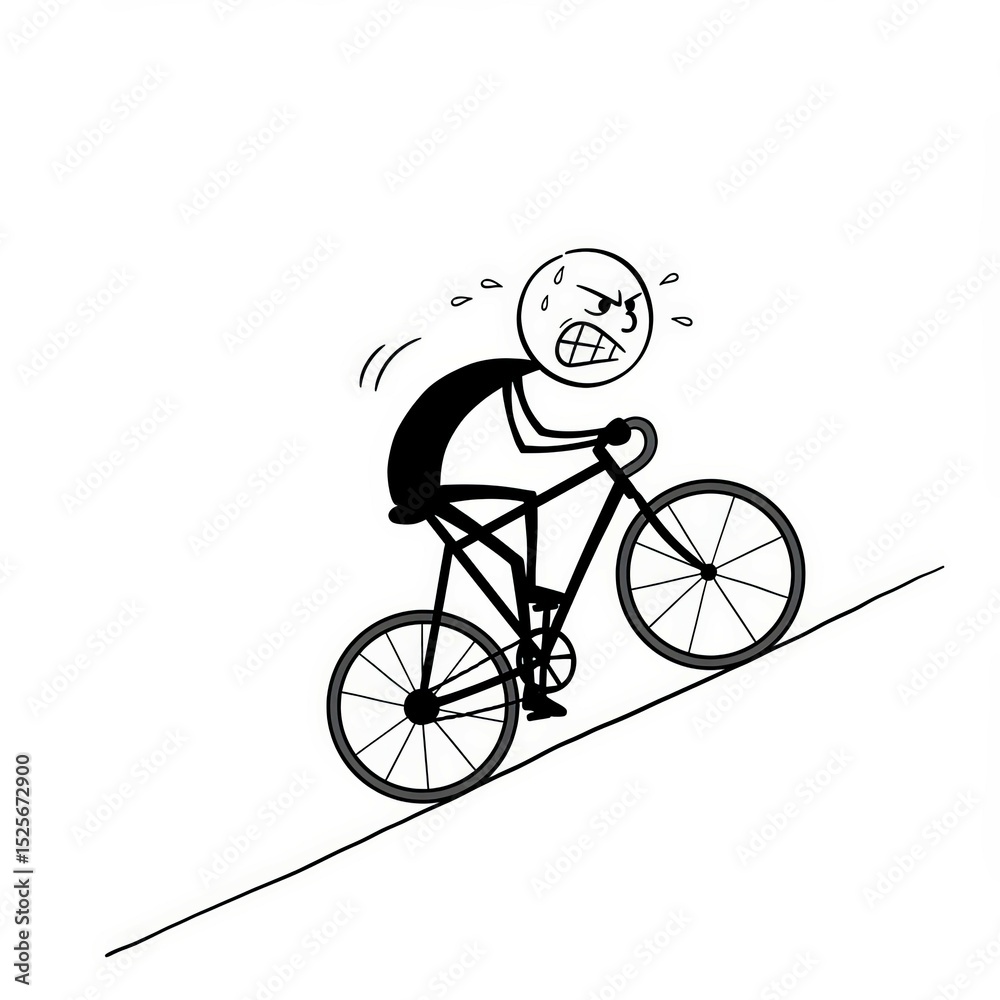 Fototapeta premium Angry Stick Figure Cyclist Ascending Steep Hill