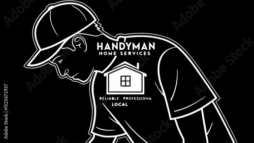 A T-shirt graphic for Handyman Home Services staff, with the full house logo centered on the chest, and the tagline "Reliable. Professional. Local." underneath in white, on a black shirt with teal/ora