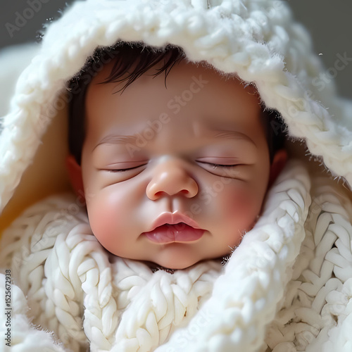 Innocent Baby Napping in Cream-Colored Covering

