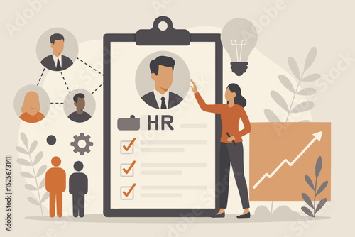 Strategic HR optimization with human resources manager presenting talent acquisition and workforce planning. Business strategy for recruitment, performance, company growth, and development.