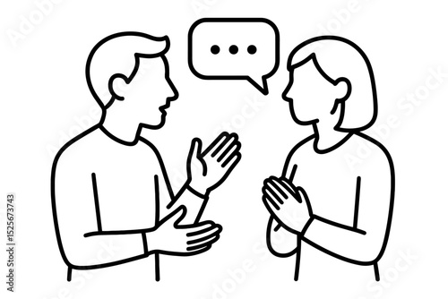 Line icon of people talking. Man and woman in conversation with speech bubble. Concept of communication, dialogue, interaction, discussion, active listening, therapy, counseling.
