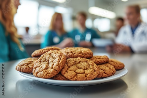Enjoying a sweet break with homemade gingersnap cookies in the medical office break room photo