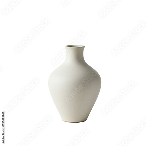 Small ceramic vase with smooth matte finish, pristine surface, subtle texture, and precise shape on a transparent background with bright high-key studio lighting, concept of elegant product