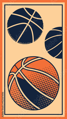 Abstract basketball illustration with halftone effects and modern graphic design style