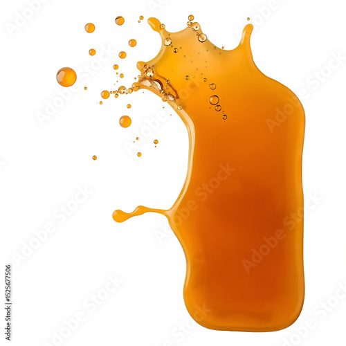 Spilled soda isolated, soft drink puddle, liquid stain, beer splatter, brown sparkling water with bubbles