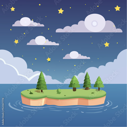 Dreamy Nightscape – Floating islands with stars and dreamy clouds.
